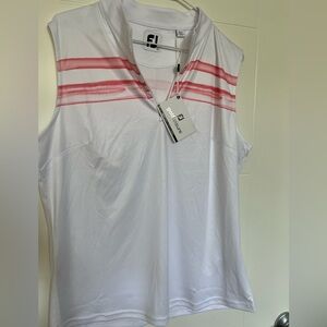 NWT FootJoy White Sleeveless Golf Polo with Coral
